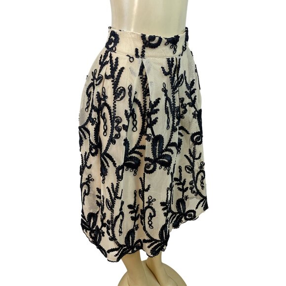 DRA Los Angeles Mesh Lace Overlay Midi Skirt With Black Embroidery Sz M - Picture 2 of 8